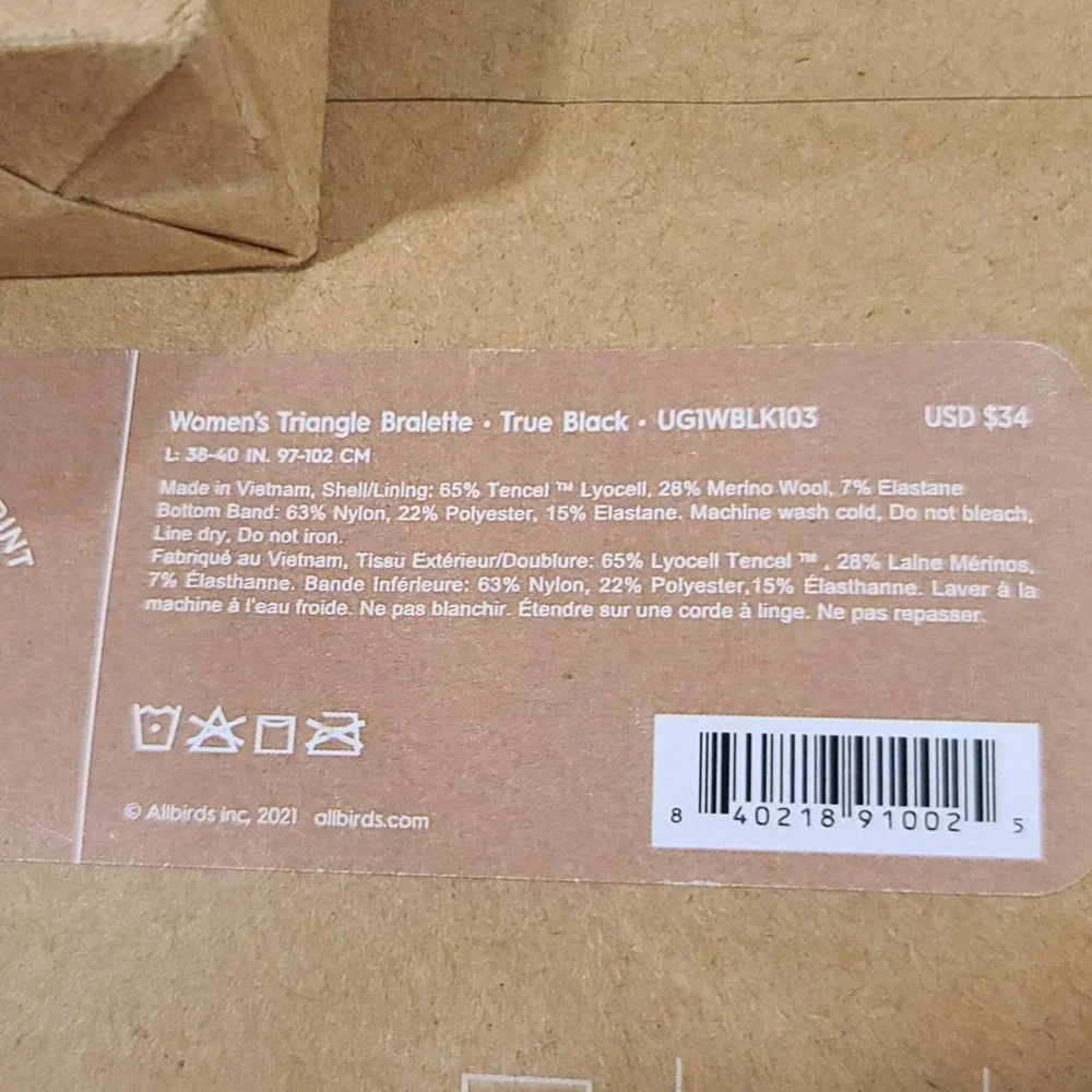 NWT allbirds Trino Triangle Bralette LOT of 3 - LARGE - black - LARGE - Picture 4 of 4